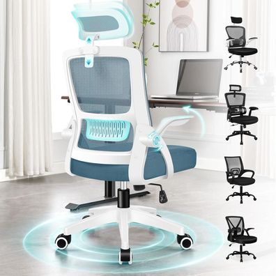 Alfordson Bürostuhl Lordosenstütze Premium Netzgewebe Blau