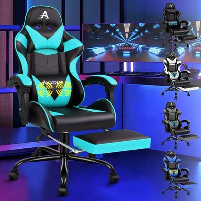 Alfordson Gaming-Stuhl ergonomisch Bürostuhl Massage PU-Leder höhenverstellbar