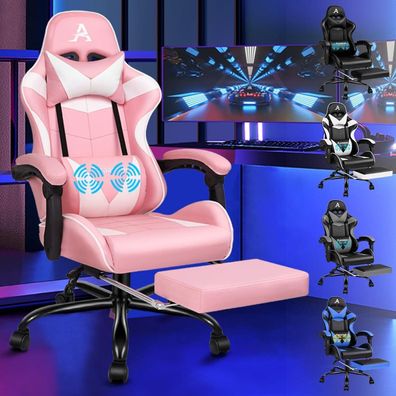 Videospielstuhl Alfordson ergonomisch Massage-Rennstuhl mit Fußstütze Blau