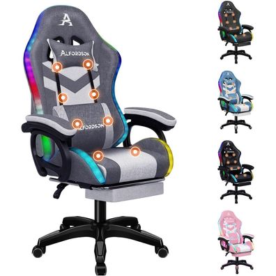 Gaming Stuhl Racing Gamer LED RGB Beleuchtung Massaging Computersessel Fußstütze
