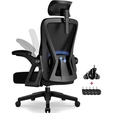 Ergonomischer Bürostuhl mit Wippfunktion, Kopfstütze, Armlehnen - belastbar