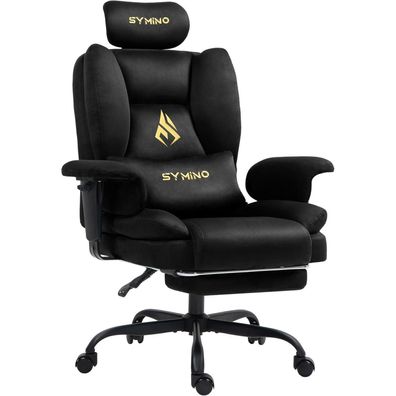 Gaming Stuhl mit Fußstütze, ergonomisch, höhenverstellbar, 130kg, Schwarz