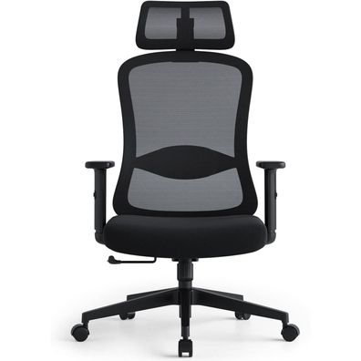 Ergonomischer Bürostuhl mit 2D Kopfstützen, Armlehnen - Schwarz
