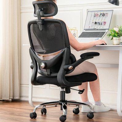 Ergonomischer Bürostuhl mit Netzrücken, Lendenstütze, klappbaren Armlehnen