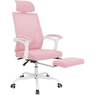 Ergonomischer Bürostuhl Mesh Rosa Fußstütze Kopfstütze Lendenwirbelstütze