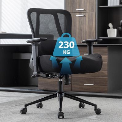 Ergonomischer Bürostuhl bis 230KG Wippfunktion Schwarz 73 x 69 x 93 cm