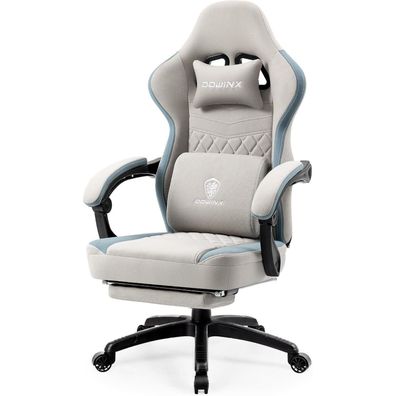 Gaming Stuhl Stoff Bürostuhl mit Massage und Fußstütze Grau