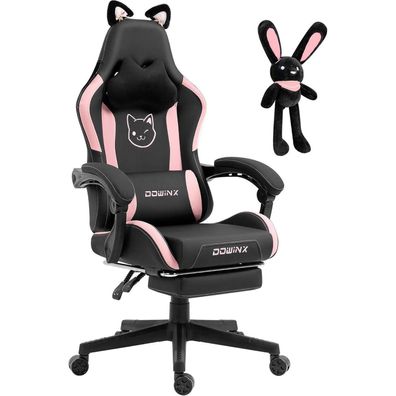 Dowinx Gaming Stuhl Süße Katze Ergonomisch Hoher Rücken PU-Leder Schwarz