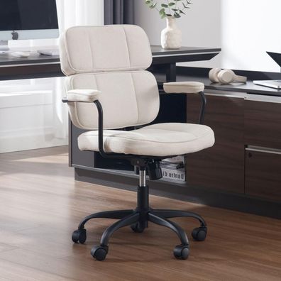 Ergonomischer Schreibtischstuhl Bürostuhl Chenille Beige 360° Drehstuhl