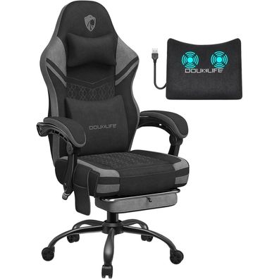 Gaming Stuhl mit Massage Sitzkissen Fußstütze 158 kg Belastbarkeit Grau