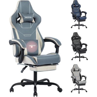 Ergonomischer Gaming Stuhl mit Fußstütze Bürostuhl Racing Chair Blau Beige