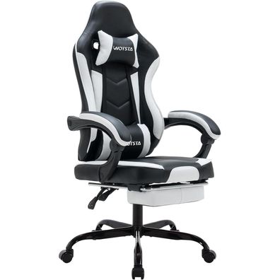 Ergonomischer Gaming Stuhl mit Fußstütze Lendenwirbelstütze