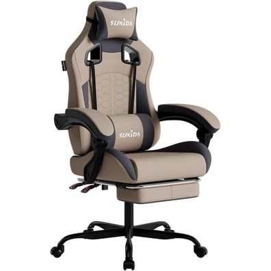 Ergonomischer Gaming-Stuhl mit Fußstütze, Kopfstütze und Lendenwirbelstütze in