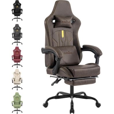 Ergonomischer Gaming Stuhl mit Fußstütze Beige Bürostuhl 90-135° Neigbar