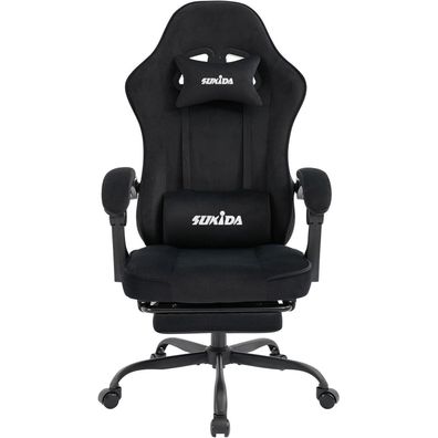 Ergonomischer Gaming Stuhl Stoff Schwarz Fußstütze Lordosenstütze