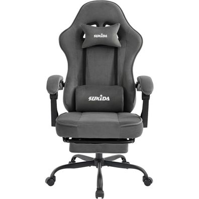 Gaming Stuhl Stoff mit Fußstütze Lordosenstütze Grau ergonomisch PC-Stuhl