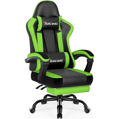 Ergonomischer Gaming Stuhl mit verstellbaren Kissen, Fußstütze - Grün