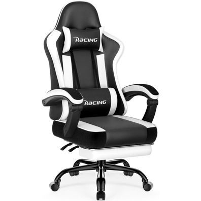 Homimaster Gaming Stuhl Ergonomisch mit Fußstütze Weiß 150kg