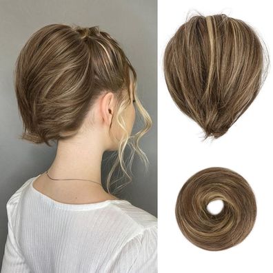 Barsdar Haarteil Dutt Pferdeschwanz Braun Aschblond 20cm Highlight Synthetik