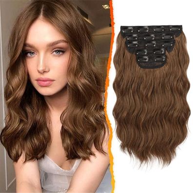 5PCs Brünett Wellige Clip-in Extensions 35cm Natürliche Synthetisches Haar