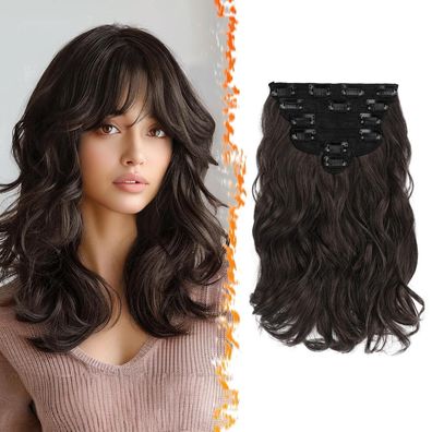 Clip in Haarverlängerungen 30cm Dunkel Braun 6PCs Synthetisches Haarteile