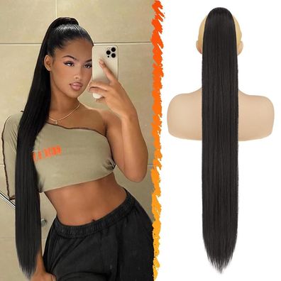 Barsdar Lang Glatt Pferdeschwanz Verlängerung 86CM Kordelzug Schwarz Braun