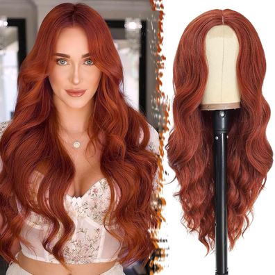 Long Wavy Auburn Copper Synthetic Hair Replacement Wig