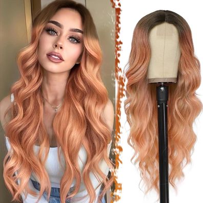 66cm Lange Wellige Ombre Rosa Lace Front Perücke Hitzebeständig