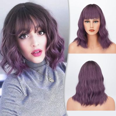 Kurze Bob Perücke mit Pony für Frauen - Lockige Synthetische Cosplay Perücke