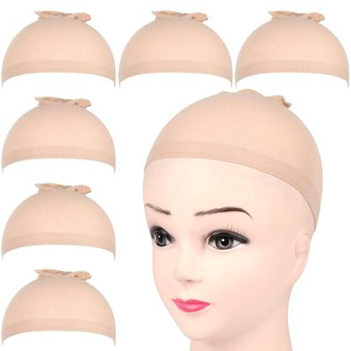 Perücke Kappen 6 Stück Set Nylon Wig Caps Elastisch Neutral Beige