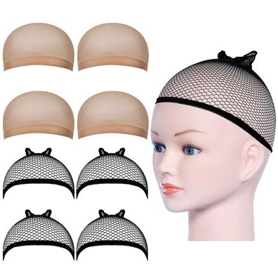 Perücke Kappen Haarnetz Nylon Set, 8 Stück Schwarz Beige Wig Cap