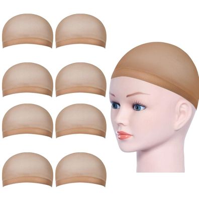 8er Set URAQT Perücke Kappen Nylon Haarnetz Beige Wig Cap