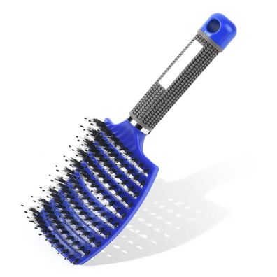 Professionelle Haarbürste für Locken, glattes Haar - Wildschweinborsten - Blau