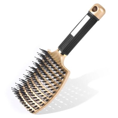 Professionelle Haarbürste für lockige Haare, Wildschweinborsten, Gold