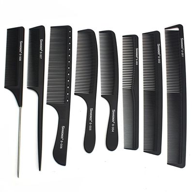 Professioneller Carbon Barber Kamm Set 8 Stück Hitzebeständig Antistatisch