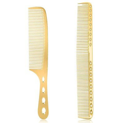 2er Set Professionelle Aluminium Friseurkämme Gold Antistatisch Bartkamm