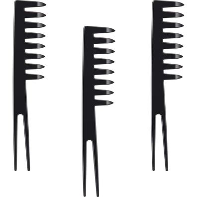 3x Breit Zahn Fantail Styling Kämme für Erwachsene Kinder - Schwarz