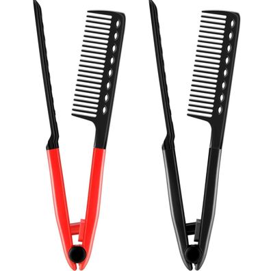 2er Pack Flachkamm Haarglätter Salon Kamm Schwarz/Rosenrot