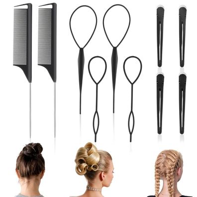 10-teiliges Haarstyling Kamm Set: Topsy Tail, Frisurenhilfe, Rattenschwanzkamm