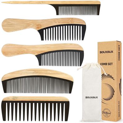 Haarkamm-Set Bambus für Damen und Herren, Styling-Kamm in 5 Varianten