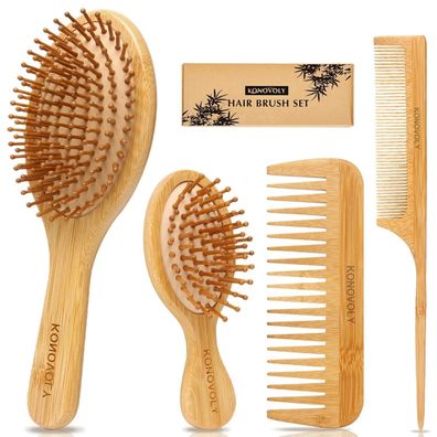 4PCS Bambus Haarbürste Set Paletten Entwirrungsbürsten Naturhaarbürste