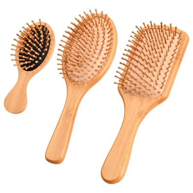 3 Stück Bambus Haarbürste Set Entwirrungsbürste Massage Holz