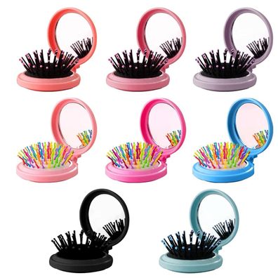 Mini Haarbürste 8 Stück Klappbar mit Spiegel, Reisebürste für Locken & Glätten
