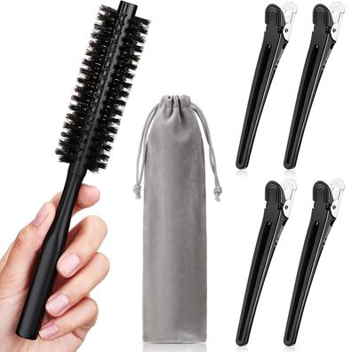Kleine Runde Haarbürste 1,2 Zoll für Kurz Haar mit 4 Haarspangen und Tasche