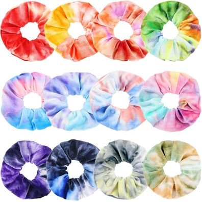 12er Set Batik Haargummis Scrunchies aus Samt für Frauen Mädchen