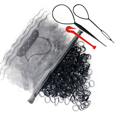 1000 Stück Mini Haargummis Schwarz Gummi Haarbänder+Flechthilfe