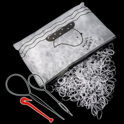1000 Stück Mini Transparente Haargummis Set mit Entferner und Flechthilfe