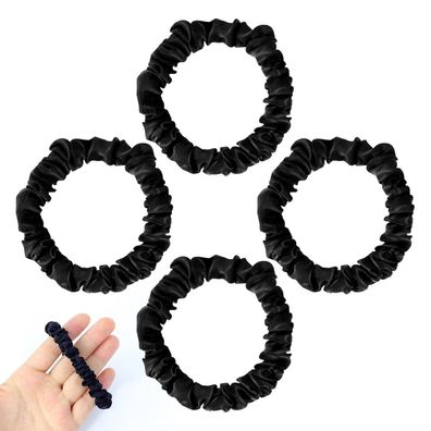 4 Stück Seide Schwarz Satin Scrunchie Haargummi Ringe Mädchen Frauen