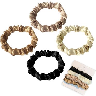 4er Set Seide Satin Scrunchies Haargummi in 4 Farben - Haarschmuck für Mädchen