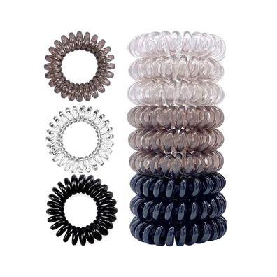 9er Set Telefonkabel Haargummis Spirale 3 Farben groß klein Damen Fitness